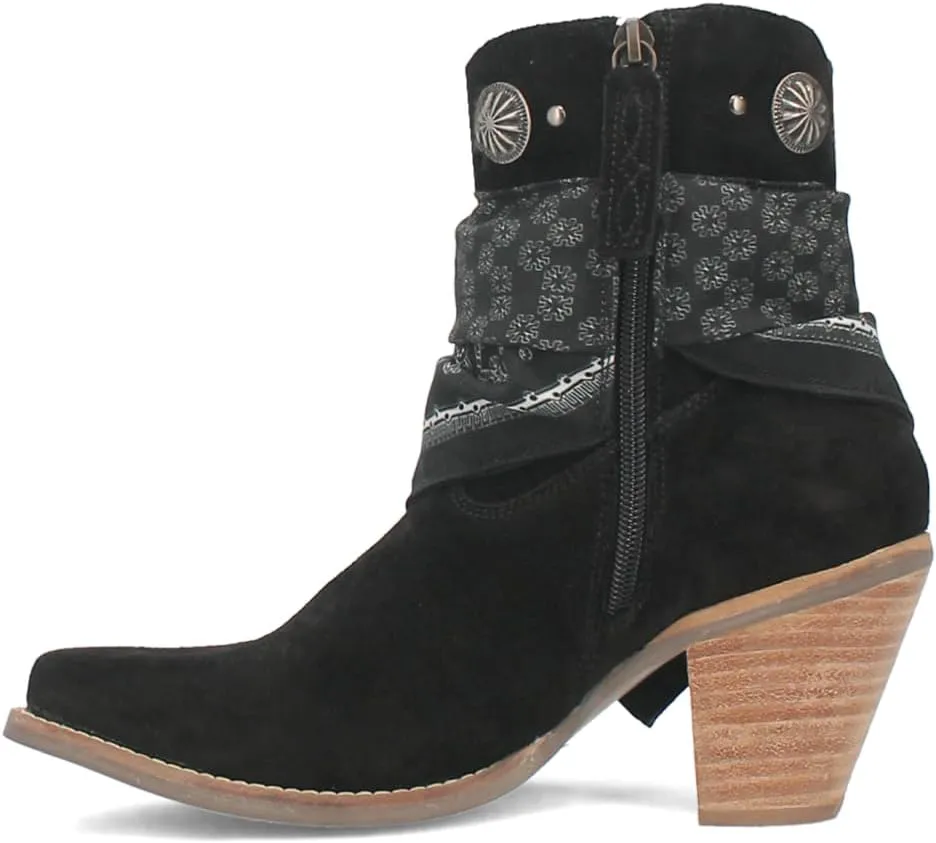 Dingo Womens Bandida Paisley Studded Round Toe Casual Boots Ankle Mid Heel 2-3" - Black