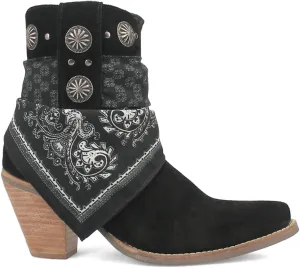 Dingo Womens Bandida Paisley Studded Round Toe Casual Boots Ankle Mid Heel 2-3" - Black