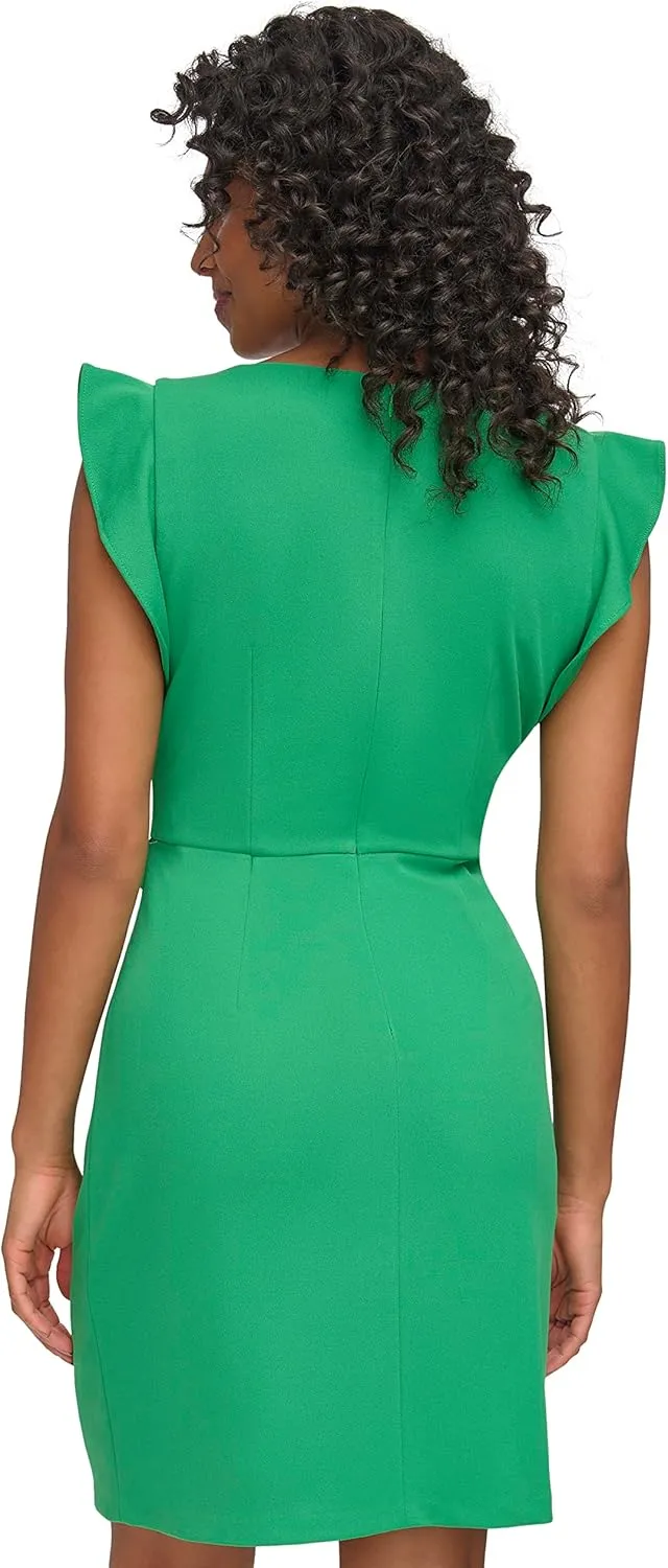 DKNY Women's Flutter Sleeve Faux Wrap Dress with Hardware