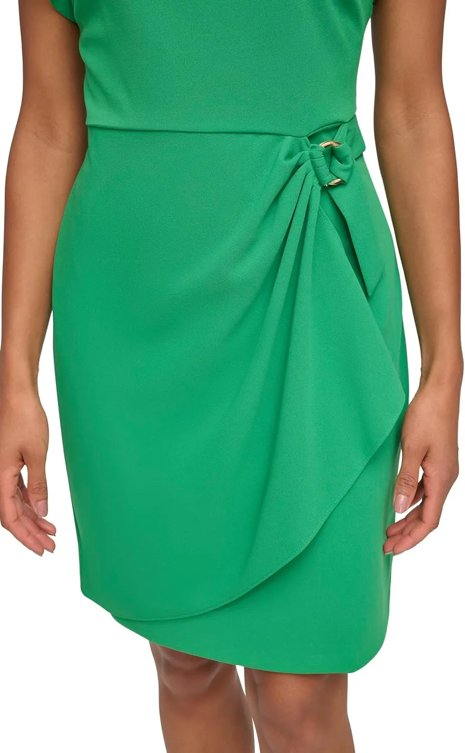 DKNY Women's Flutter Sleeve Faux Wrap Dress with Hardware