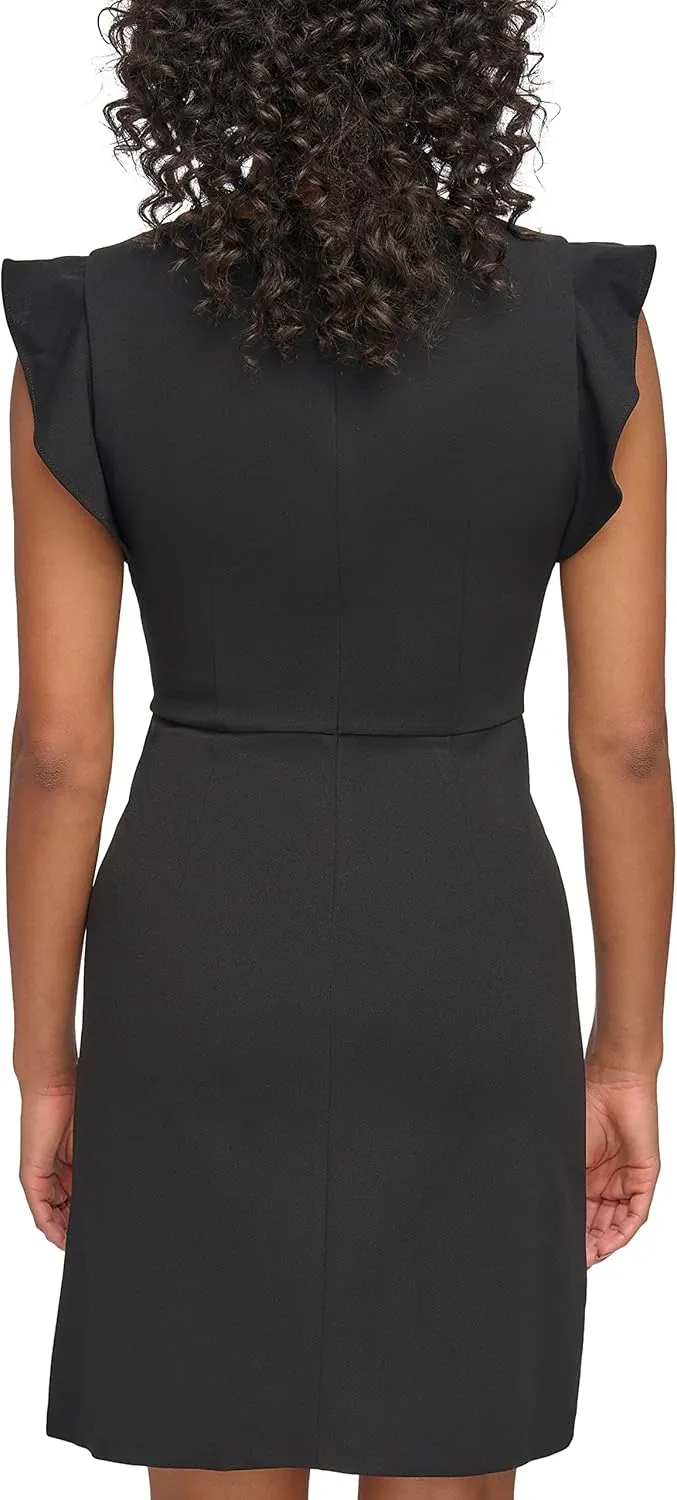 DKNY Women's Flutter Sleeve Faux Wrap with Hardware