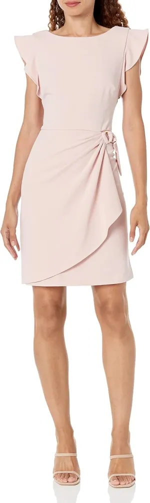 DKNY Women's Flutter Sleeve Faux Wrap with Hardware