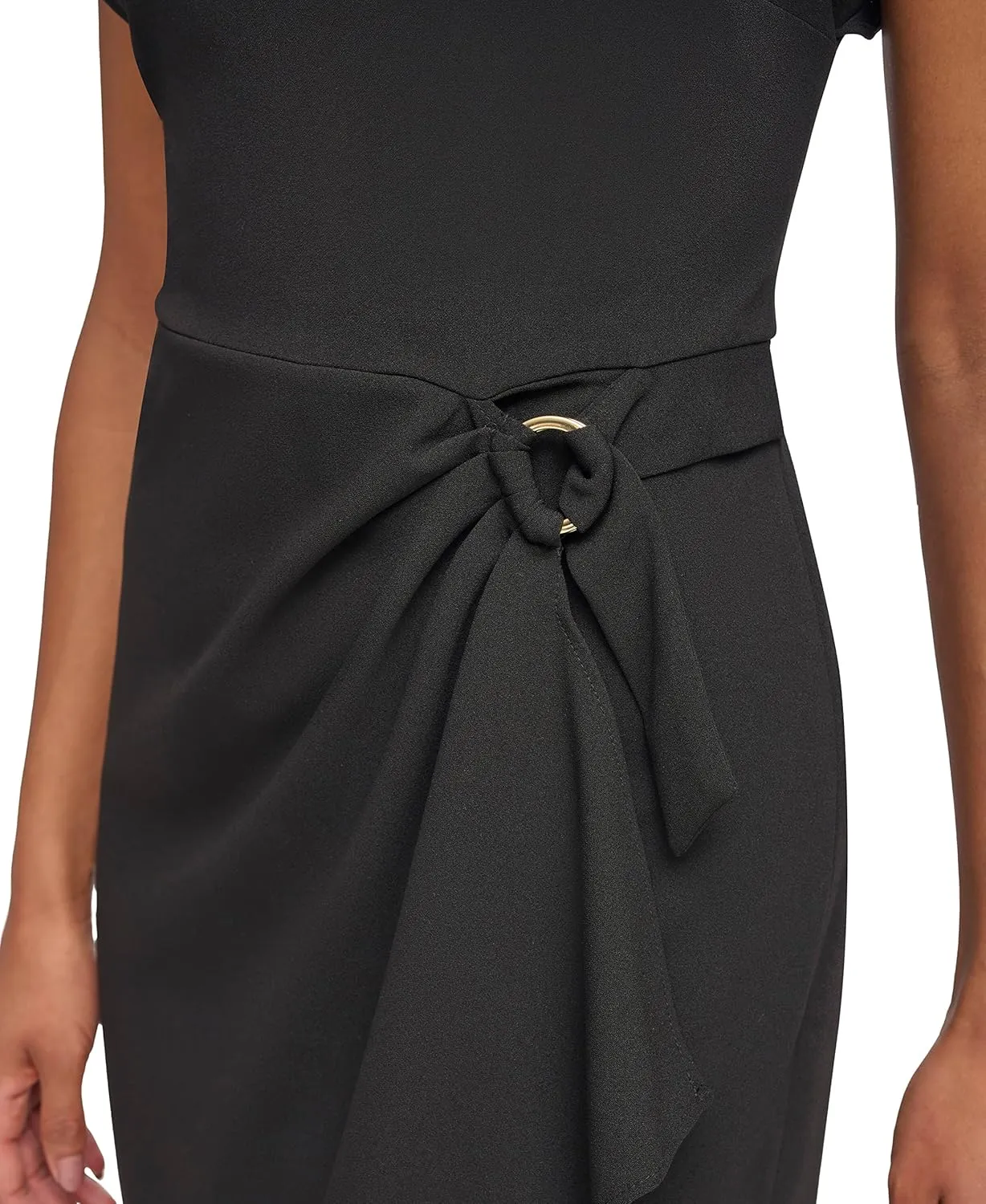 DKNY Women's Flutter Sleeve Faux Wrap with Hardware