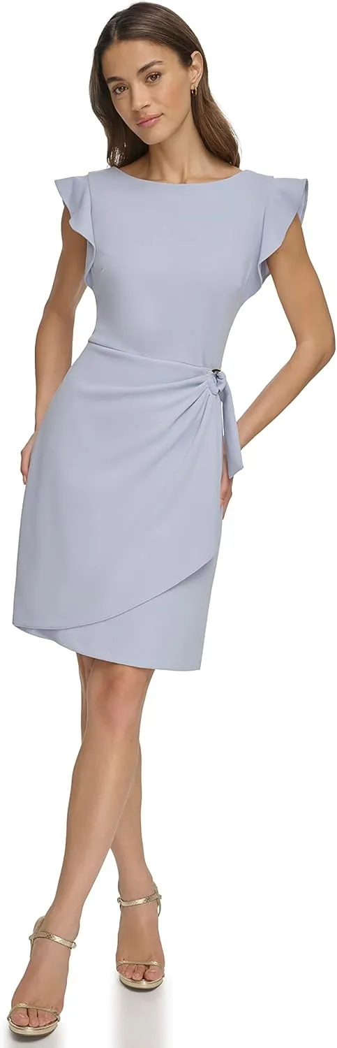 DKNY Women's Flutter Sleeve Faux Wrap with Hardware