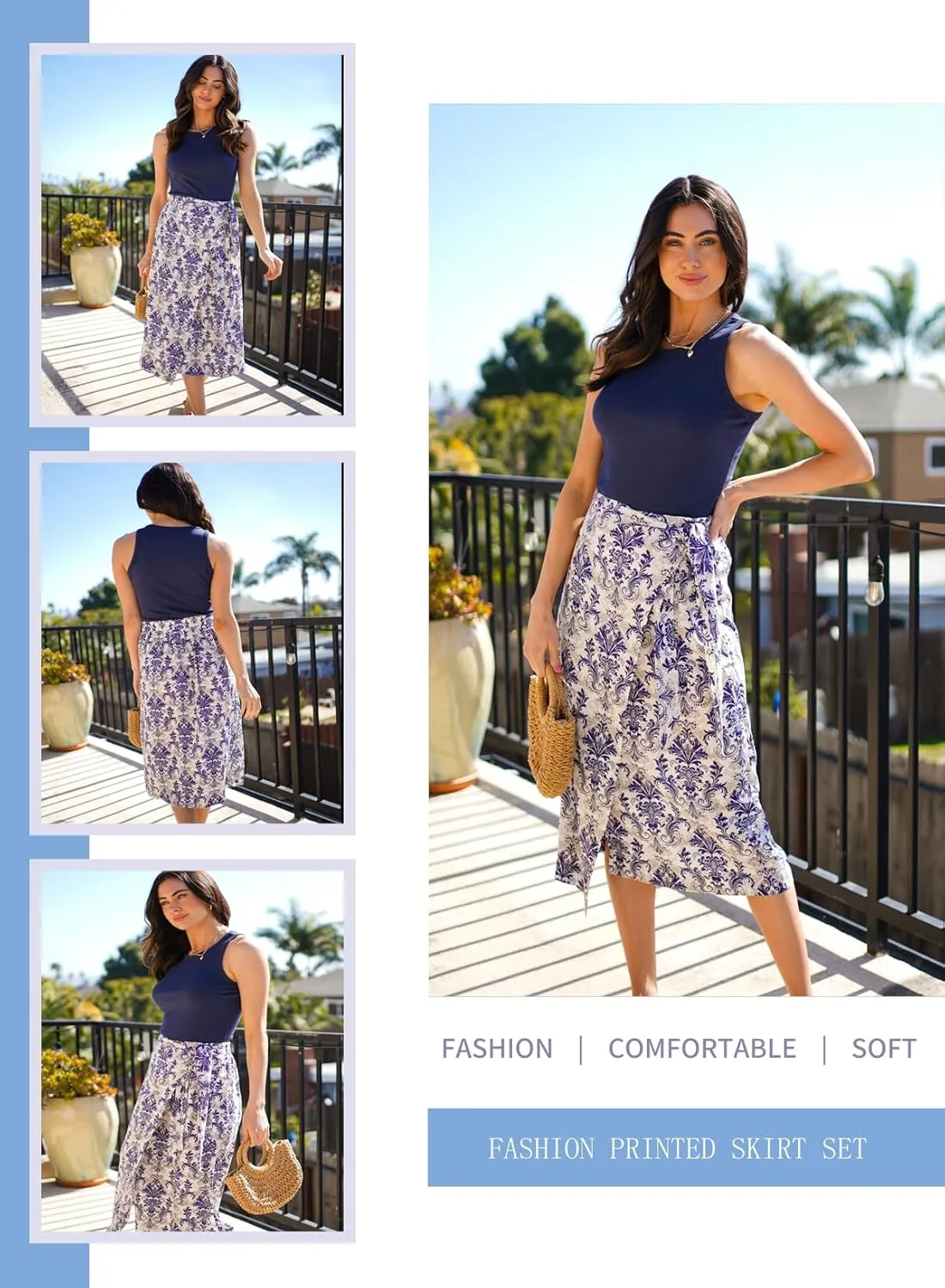 Dokotoo 2 Piece Sets for Women Summer Sleeveless Tank Tops and Boho Tie Knot Elastic Waist Midi Skirt Set