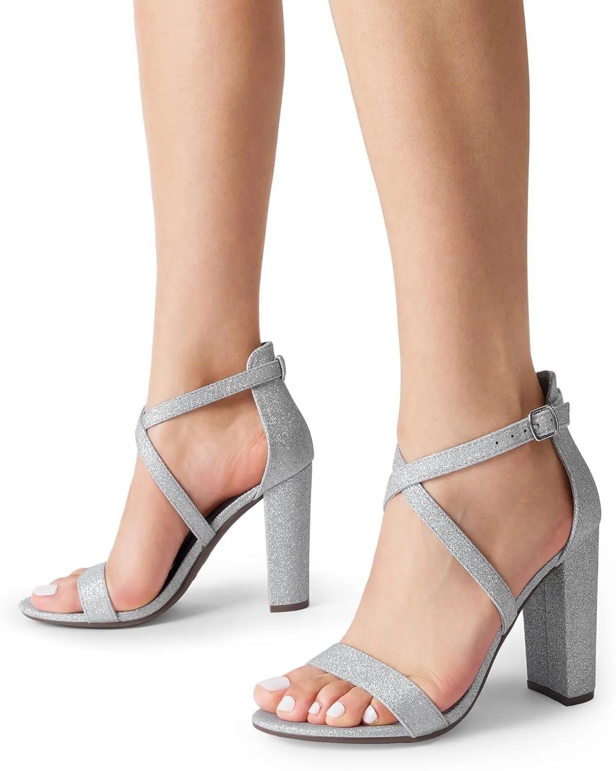 DREAM PAIRS 4 inch High Heels for Women Chunky Block Cross Strap Open Toe Dress Sandals for Wedding Bridal Evening Homecoming Prom