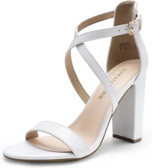 DREAM PAIRS 4 inch High Heels for Women Chunky Block Cross Strap Open Toe Dress Sandals for Wedding Bridal Evening Homecoming Prom