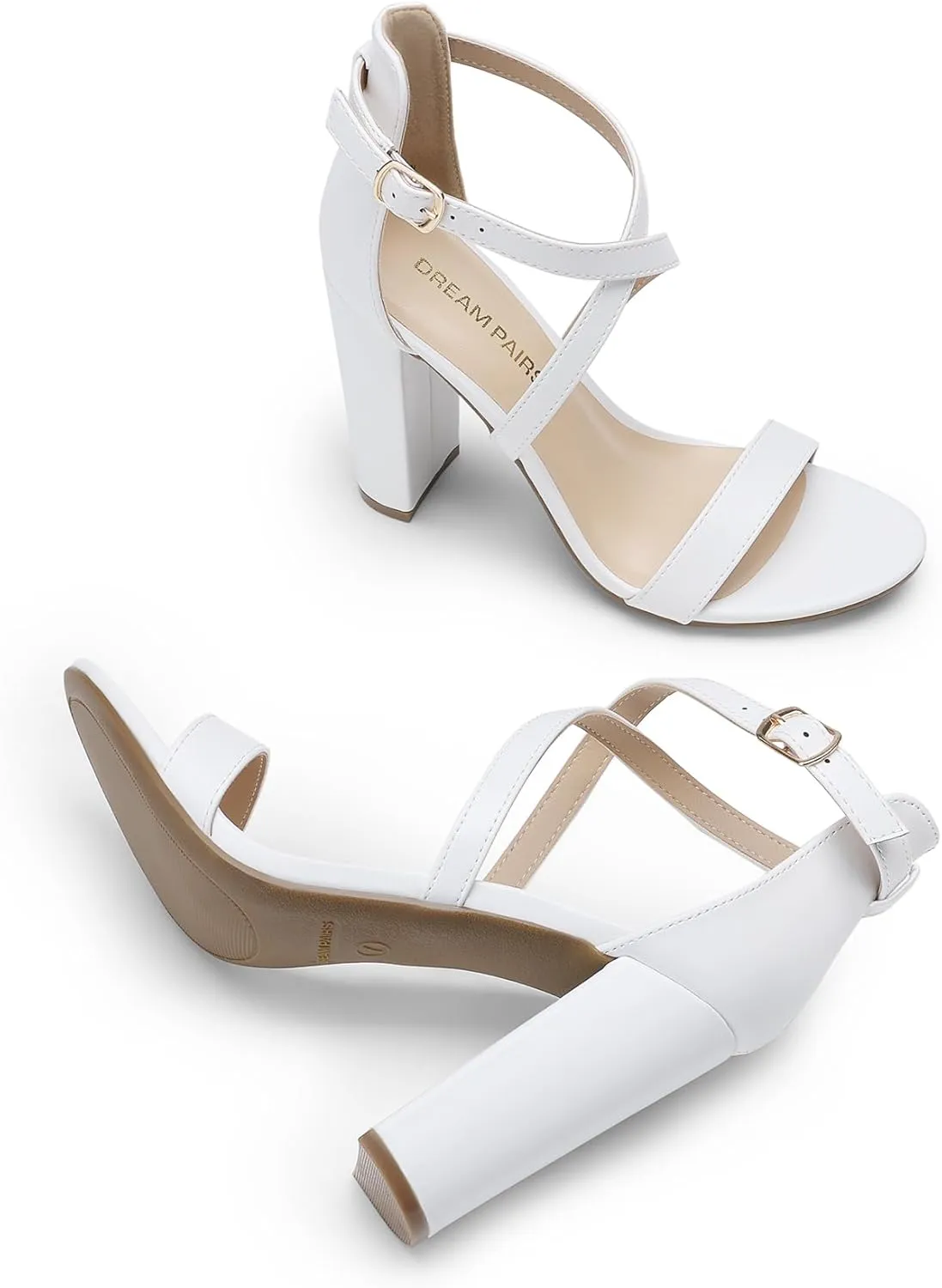 DREAM PAIRS 4 inch High Heels for Women Chunky Block Cross Strap Open Toe Dress Sandals for Wedding Bridal Evening Homecoming Prom