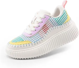 DREAM PAIRS Girls Fashion Sneakers Tennis Shoes Kids Platform Lightweight Lace Up Casual Walking Shoes