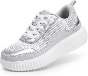 DREAM PAIRS Girls Fashion Sneakers Tennis Shoes Kids Platform Lightweight Lace Up Casual Walking Shoes