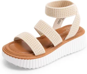 DREAM PAIRS Girls Flatform Wedge Open Toe Platform Summer Sandals with Buckle Ankle Strap for Little Kid/Big Kid