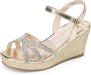 DREAM PAIRS Girls Wedge Sandals Flatform Open Toe Summer Platform Sandals Flower Wedding Party for Little Kid/Big Kid