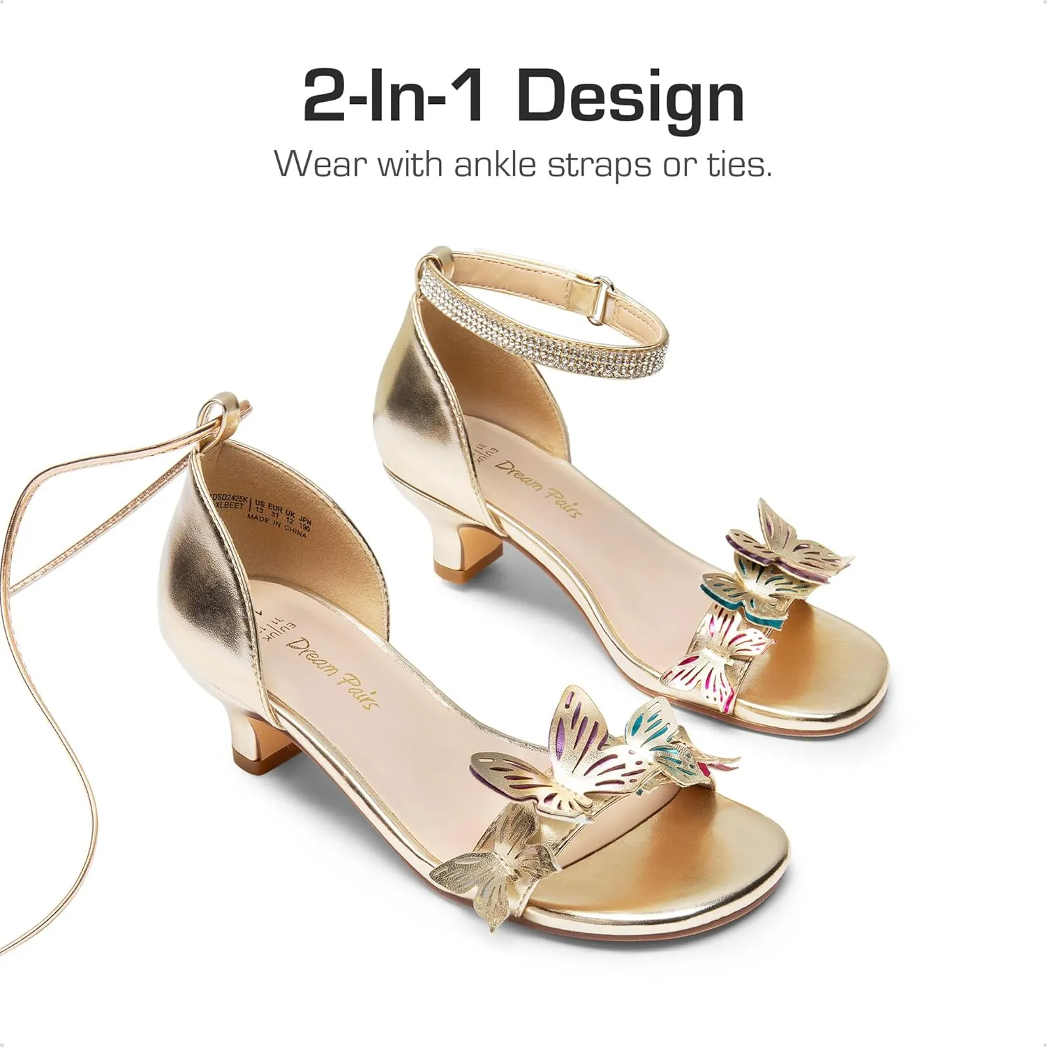 DREAM PAIRS Lace Up Low Heel Sandals for Girls Ankle Strap Dress Pump Strappy Gladiator Wedding Party Shoes for Little Kid/Big Kid