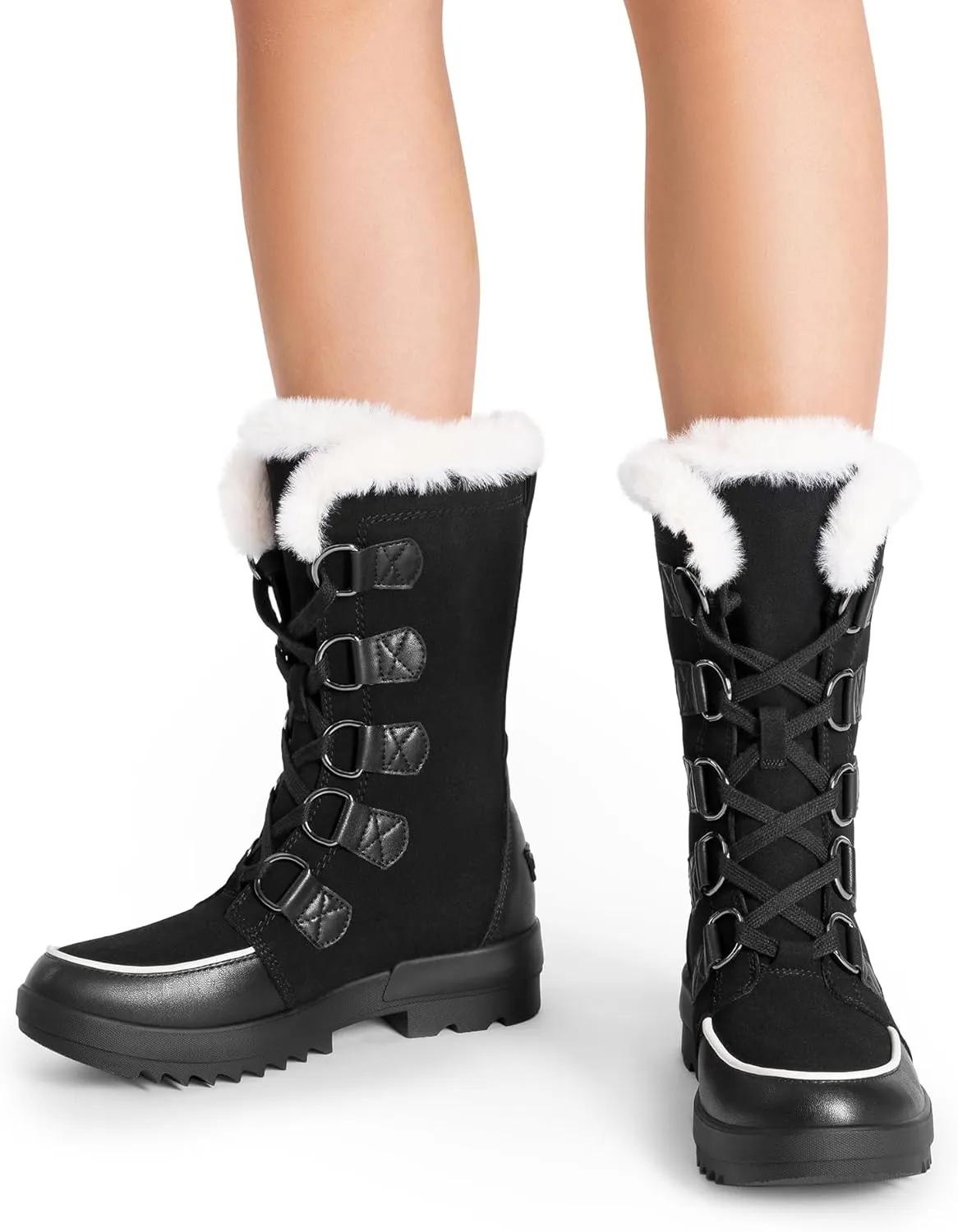 DREAM PAIRS Snow Winter Boots for Women Resistant Warm Mid-Calf Boots Faux Fur Lined Lace Up Anti-slip Outdoor Hiking Booties