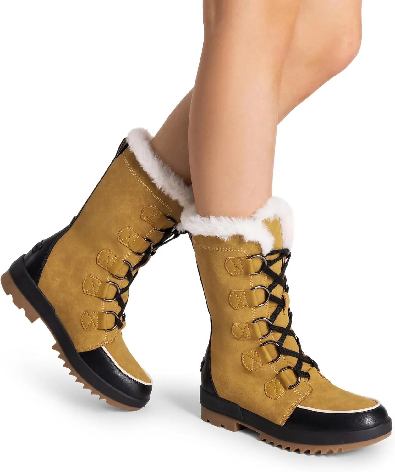 DREAM PAIRS Snow Winter Boots for Women Resistant Warm Mid-Calf Boots Faux Fur Lined Lace Up Anti-slip Outdoor Hiking Booties