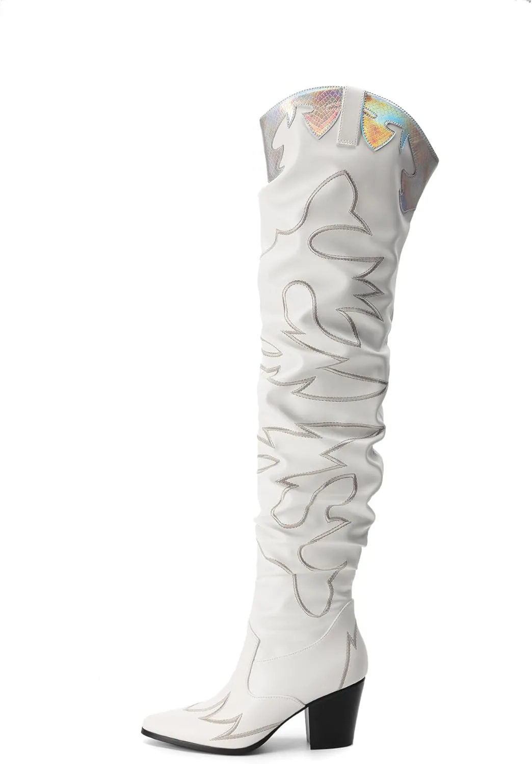 DREAM PAIRS Western Cowboy Boots Over The Knee Western Cowgirl Boots Women Thigh High Boots