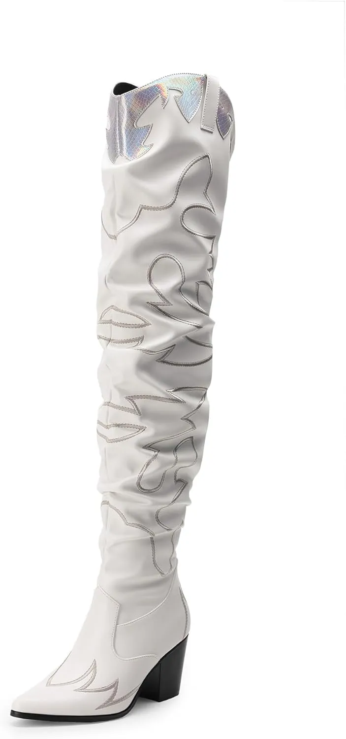 DREAM PAIRS Western Cowboy Boots Over The Knee Western Cowgirl Boots Women Thigh High Boots