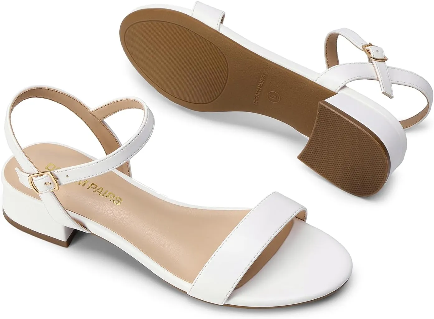 DREAM PAIRS Women Black White Nude Clear Sandals Low Heel Dressy Sandals Ankle Strap Open Toe Chunky Block Heeled Summer Classic Comfortable Flat Shoes