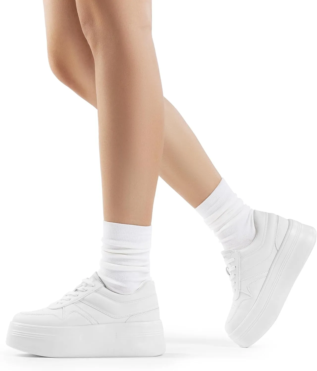 DREAM PAIRS Women Platform High Heel Fashion Sneakers Walking Lace Up Lightweight Stylish Classic Casual Sneaker.