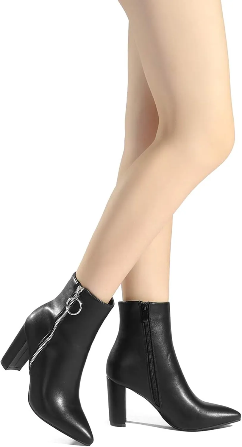 DREAM PAIRS Women's Chunky Heel Ankle Booties Pointed Toe Short Boots