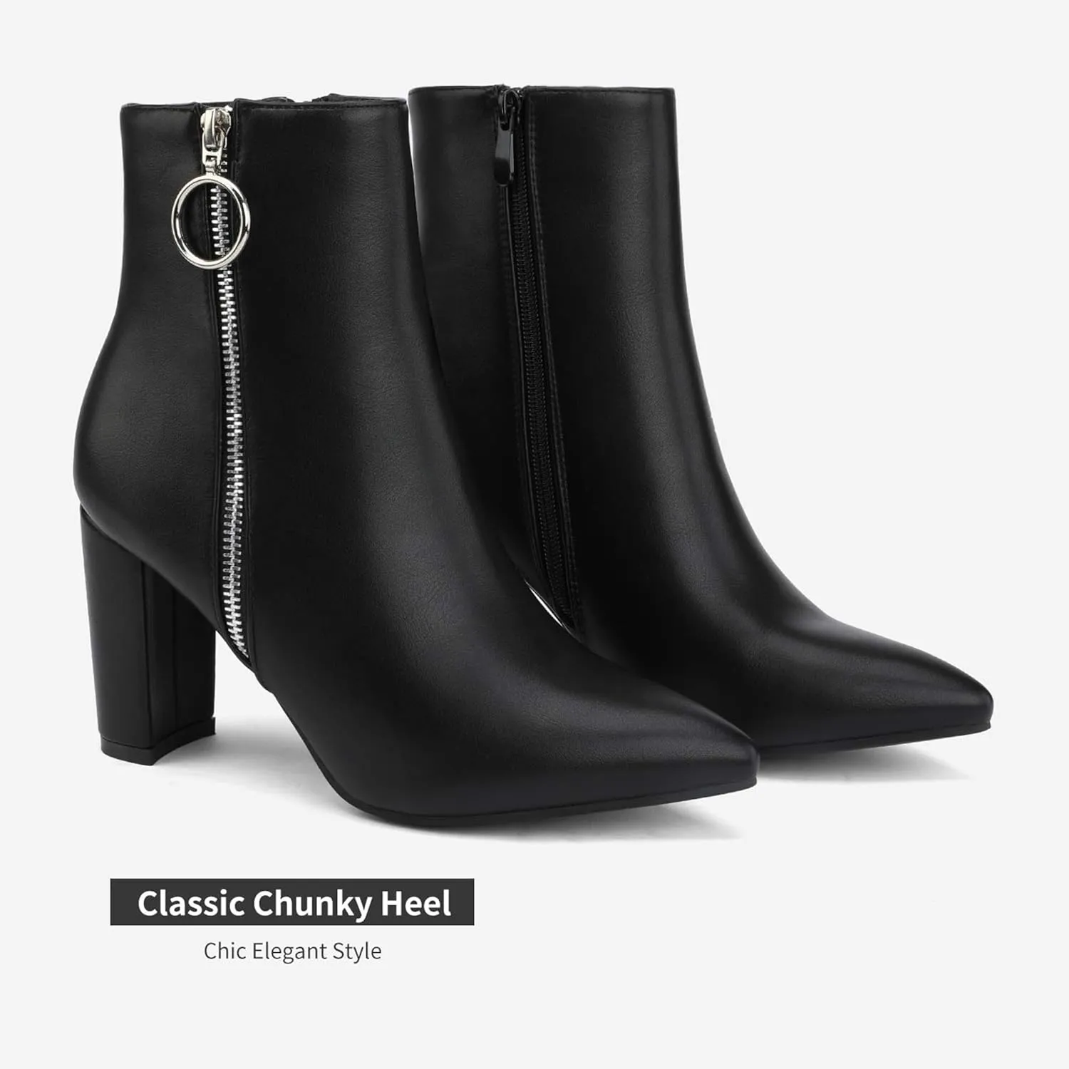 DREAM PAIRS Women's Chunky Heel Ankle Booties Pointed Toe Short Boots