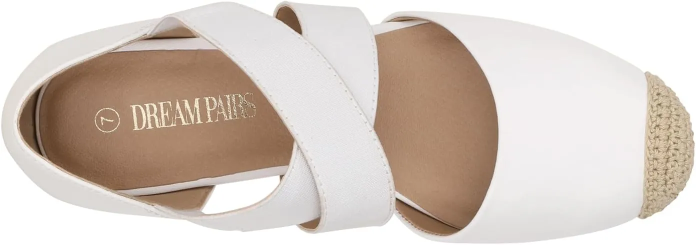 DREAM PAIRS Womens Close Toe Espadrilles Platform Slip on Elastic Criss Cross Straps Dressy Wedges Sandals