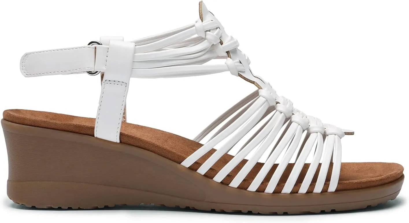 DREAM PAIRS Women's Comfortable Strappy Low Heel Open Toe Slip-On Wedge Sandals Arch Support for Summer Dressy Shoes