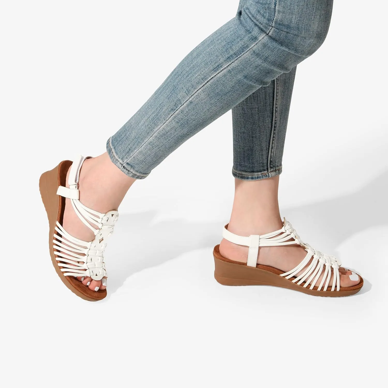 DREAM PAIRS Women's Comfortable Strappy Low Heel Open Toe Slip-On Wedge Sandals Arch Support for Summer Dressy Shoes