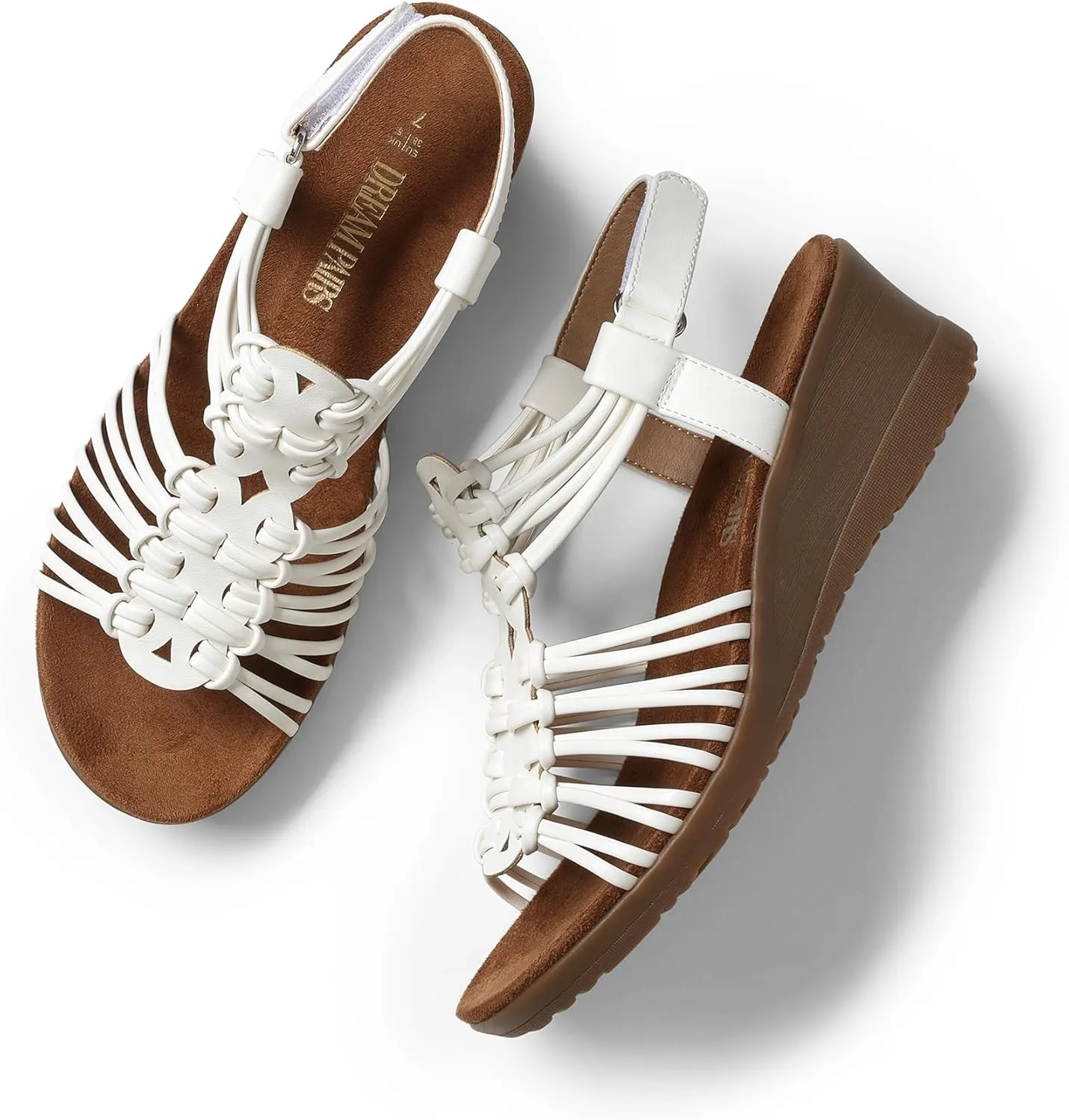 DREAM PAIRS Women's Comfortable Strappy Low Heel Open Toe Slip-On Wedge Sandals Arch Support for Summer Dressy Shoes