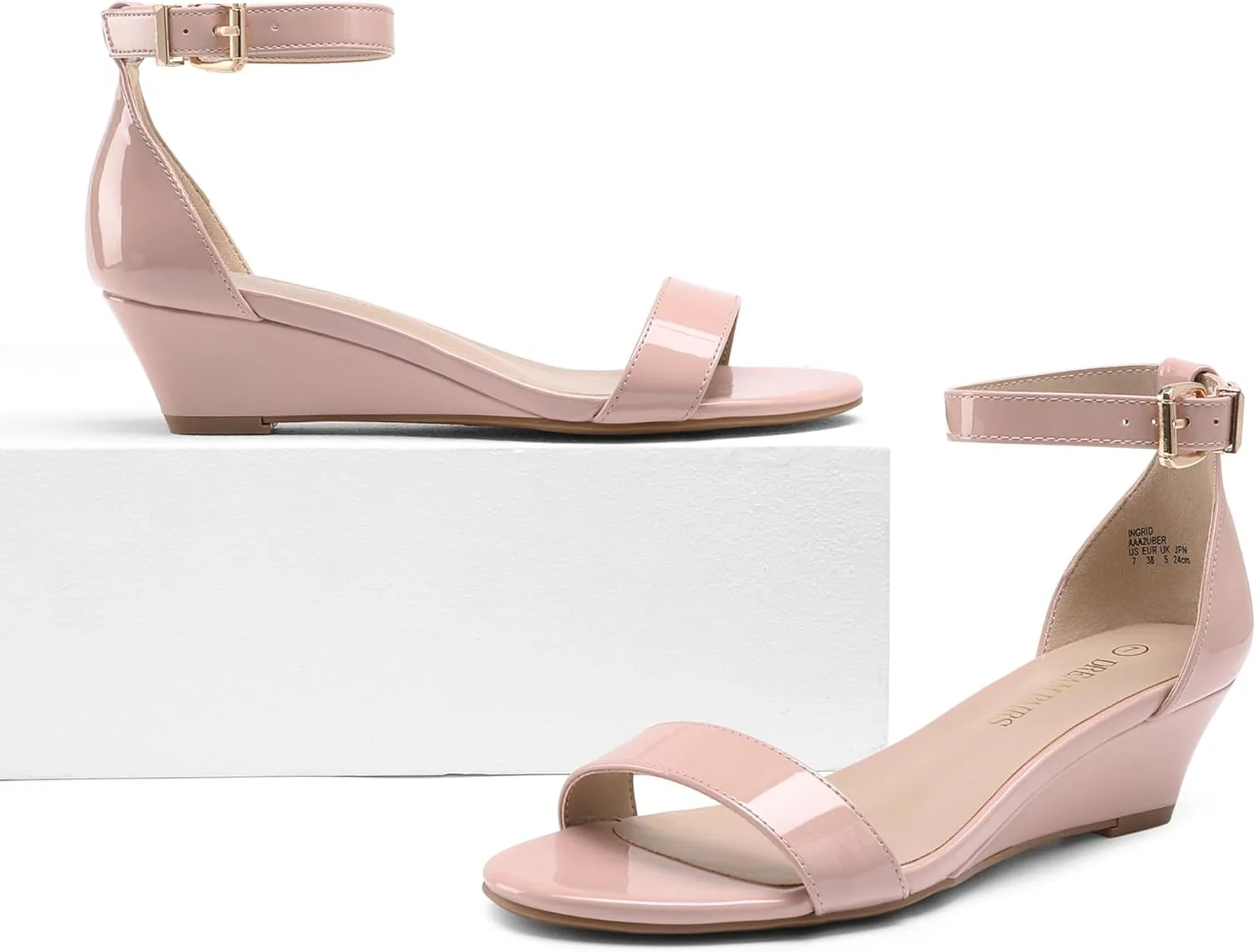 DREAM PAIRS Women's Ingrid Ankle Strap Low Wedge Sandal