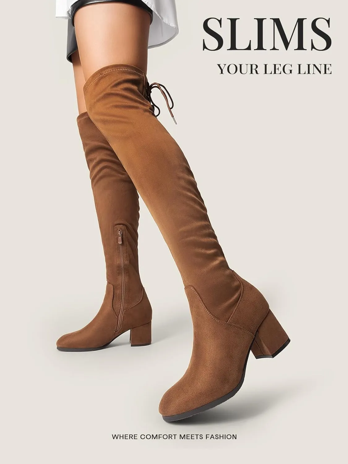 DREAM PAIRS Women's Laurence Over The Knee Thigh High Chunky Heel Boots Long Stretch Sexy Fall Boots