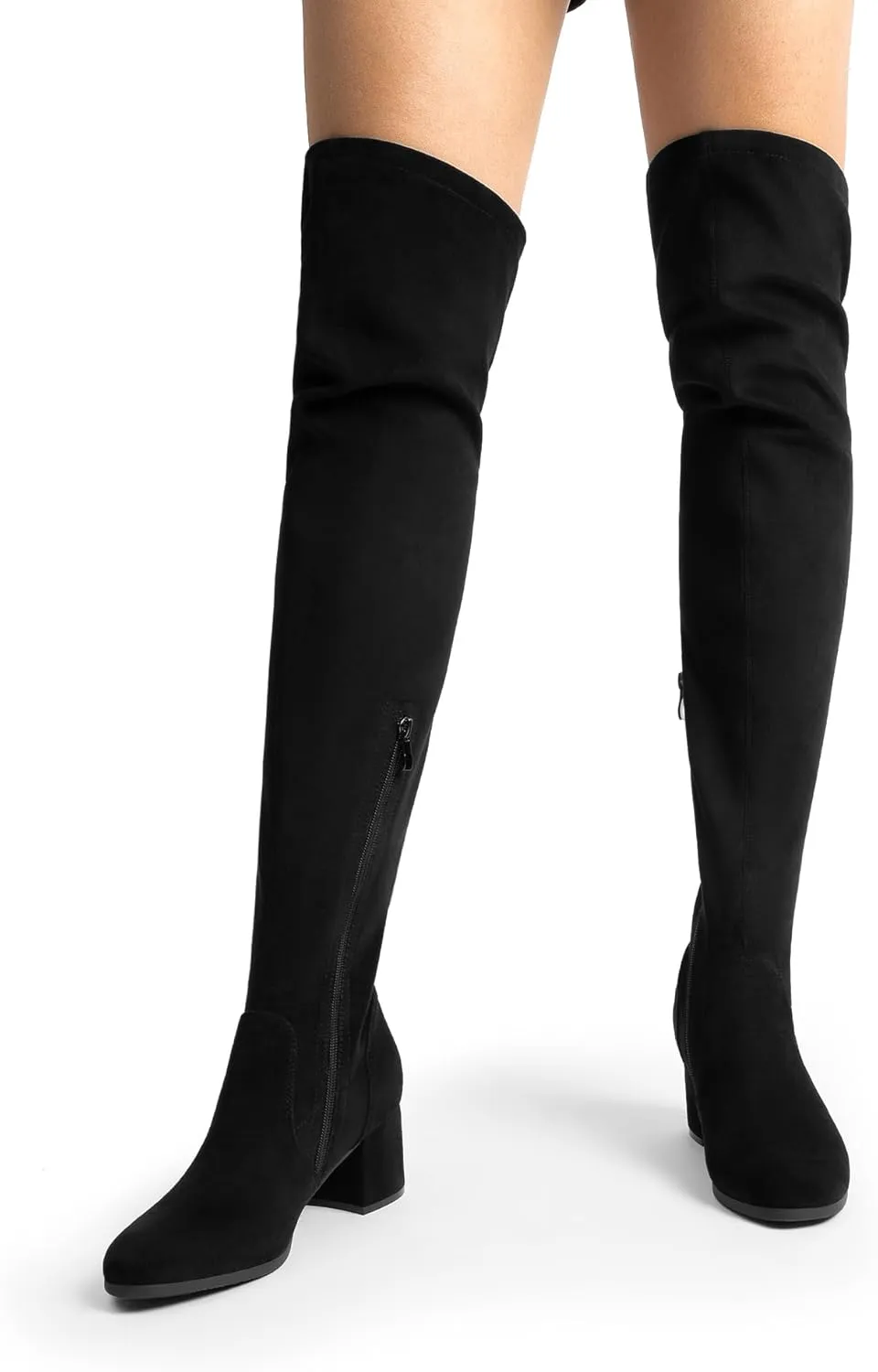 DREAM PAIRS Women's Laurence Over The Knee Thigh High Chunky Heel Boots Long Stretch Sexy Fall Boots