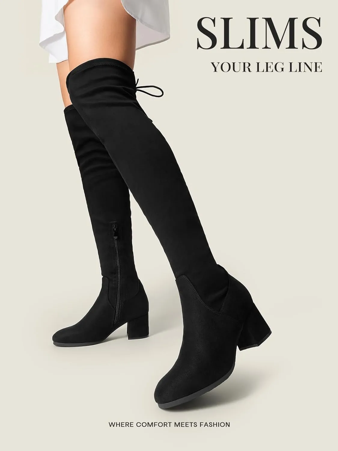 DREAM PAIRS Women's Laurence Over The Knee Thigh High Chunky Heel Boots Long Stretch Sexy Fall Boots