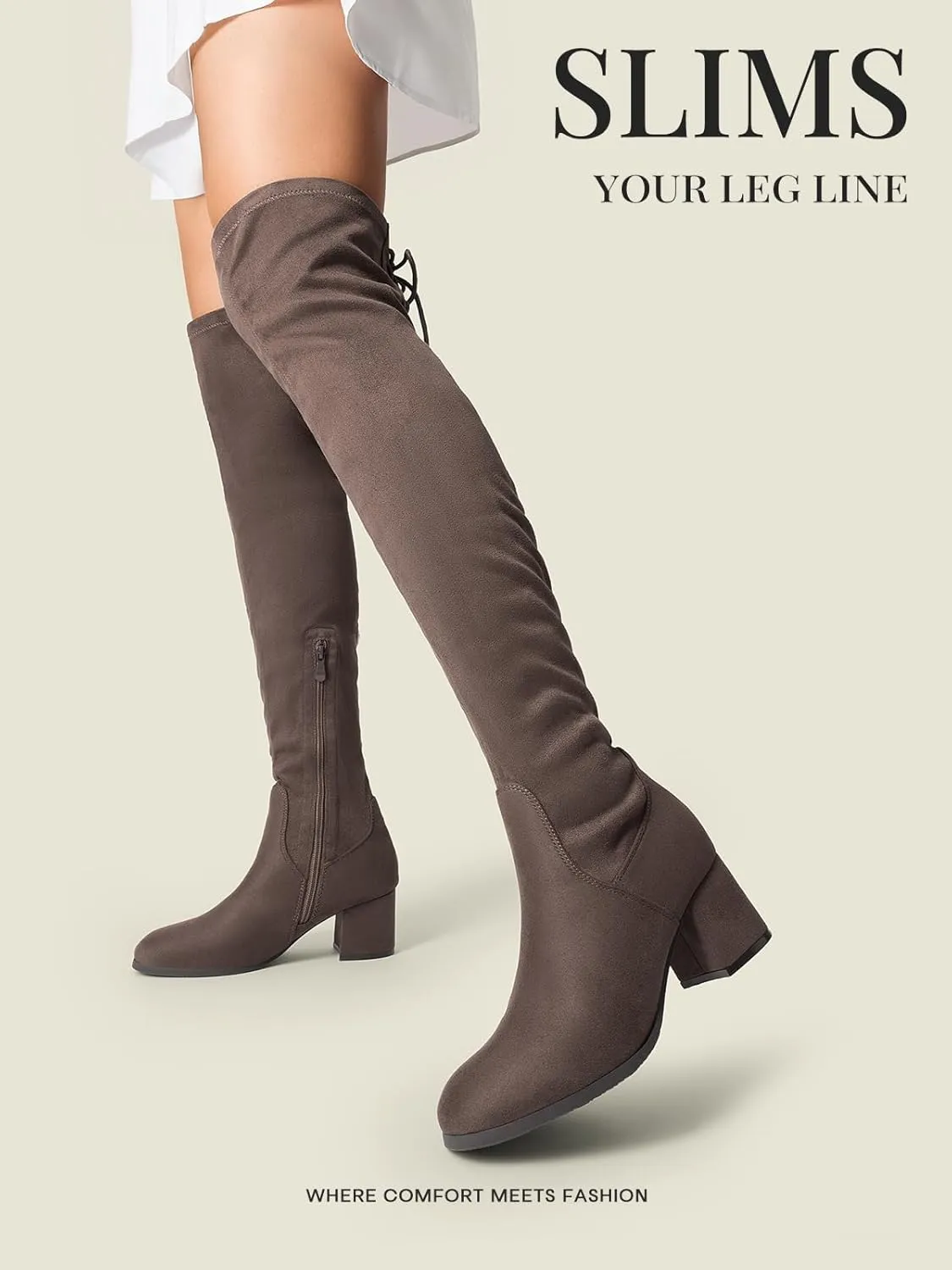 DREAM PAIRS Women's Laurence Over The Knee Thigh High Chunky Heel Boots Long Stretch Sexy Fall Boots