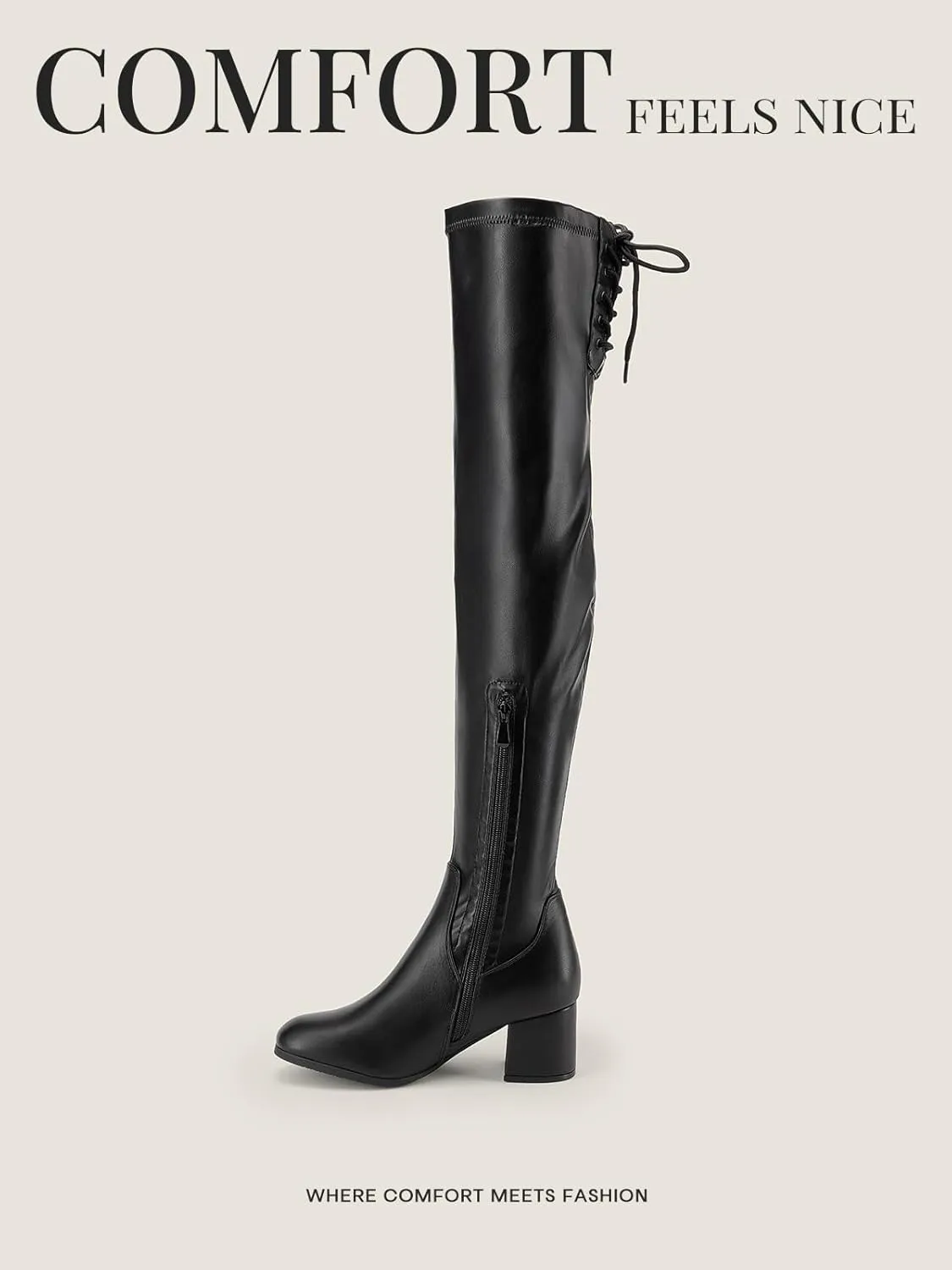 DREAM PAIRS Women's Laurence Over The Knee Thigh High Chunky Heel Boots Long Stretch Sexy Fall Boots