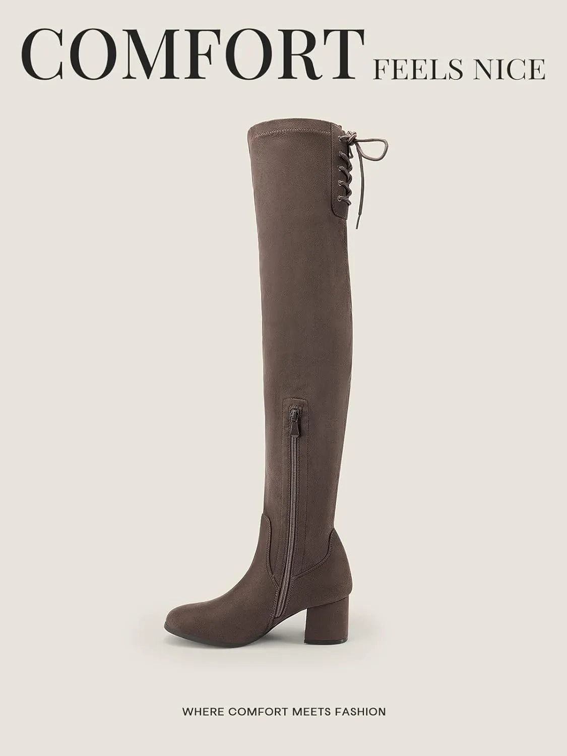 DREAM PAIRS Women's Laurence Over The Knee Thigh High Chunky Heel Boots Long Stretch Sexy Fall Boots