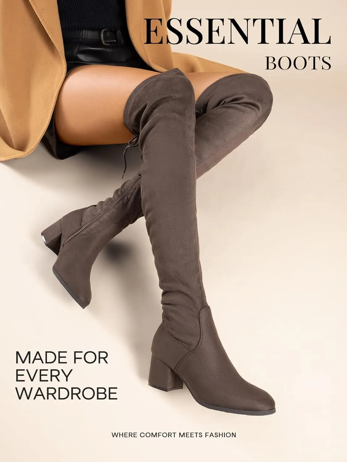 DREAM PAIRS Women's Laurence Over The Knee Thigh High Chunky Heel Boots Long Stretch Sexy Fall Boots
