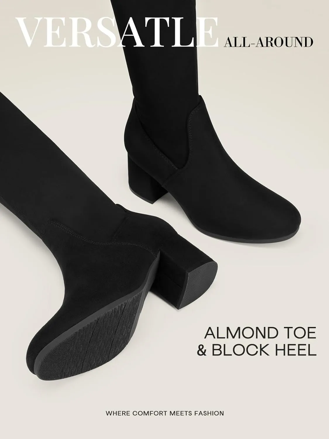 DREAM PAIRS Women's Laurence Over The Knee Thigh High Chunky Heel Boots Long Stretch Sexy Fall Boots