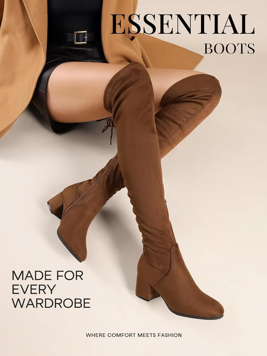 DREAM PAIRS Women's Laurence Over The Knee Thigh High Chunky Heel Boots Long Stretch Sexy Fall Boots