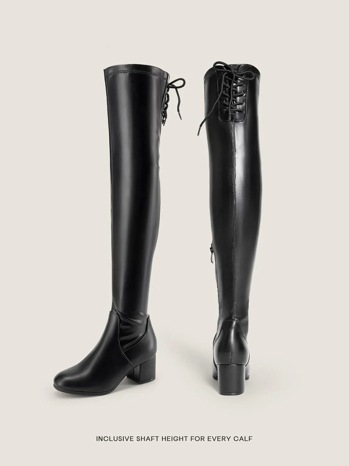 DREAM PAIRS Women's Laurence Over The Knee Thigh High Chunky Heel Boots Long Stretch Sexy Fall Boots
