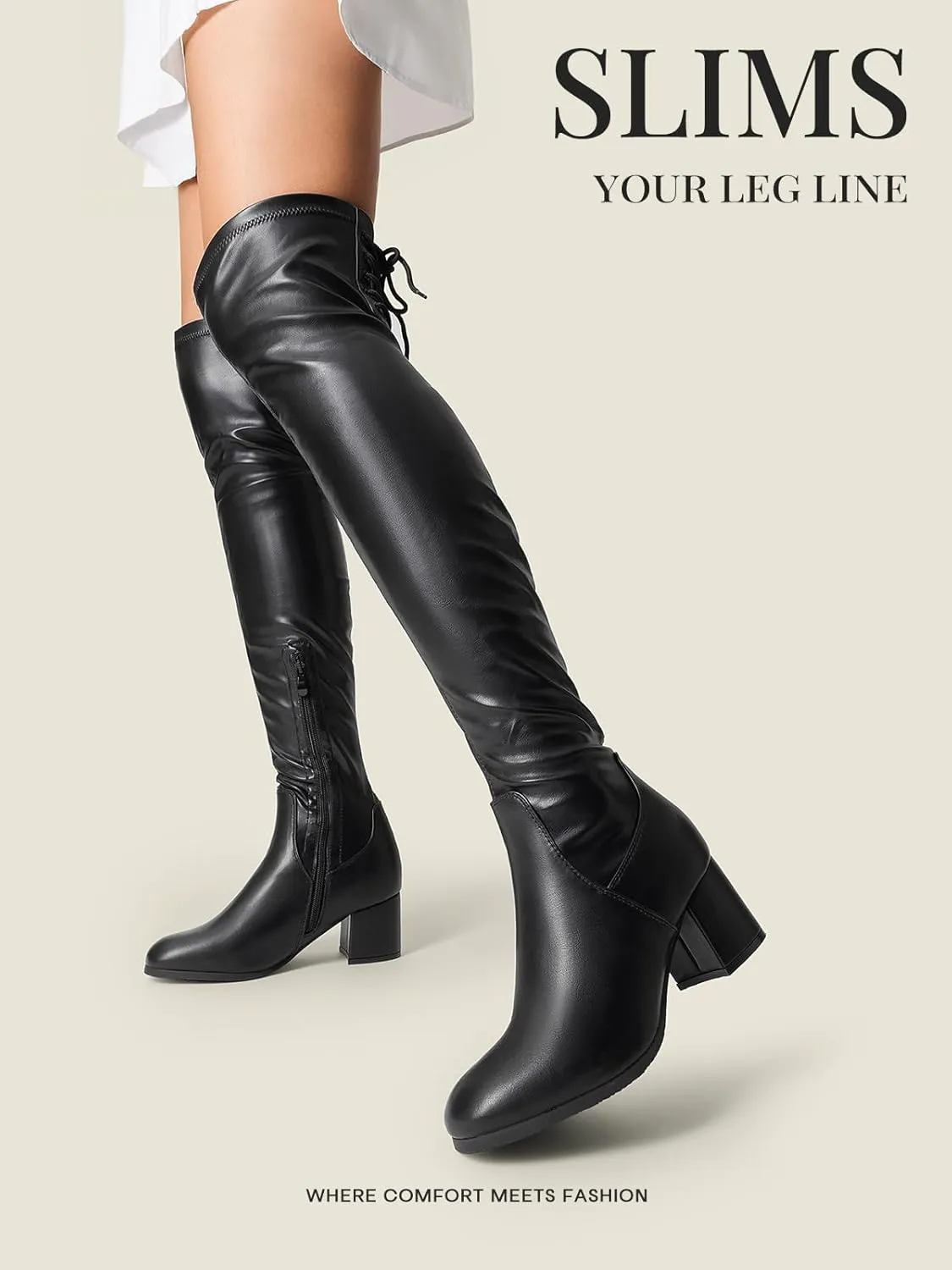 DREAM PAIRS Women's Laurence Over The Knee Thigh High Chunky Heel Boots Long Stretch Sexy Fall Boots