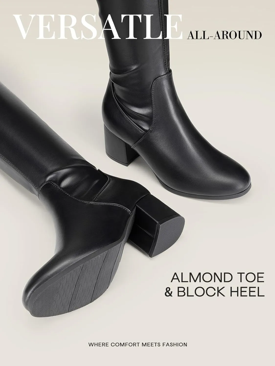 DREAM PAIRS Women's Laurence Over The Knee Thigh High Chunky Heel Boots Long Stretch Sexy Fall Boots
