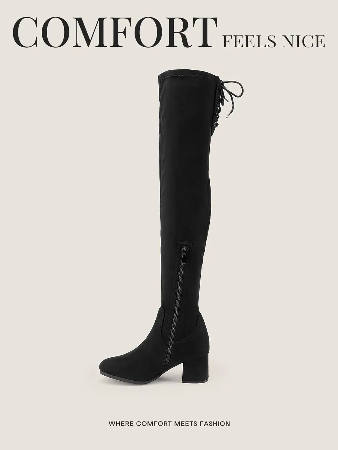 DREAM PAIRS Women's Laurence Over The Knee Thigh High Chunky Heel Boots Long Stretch Sexy Fall Boots