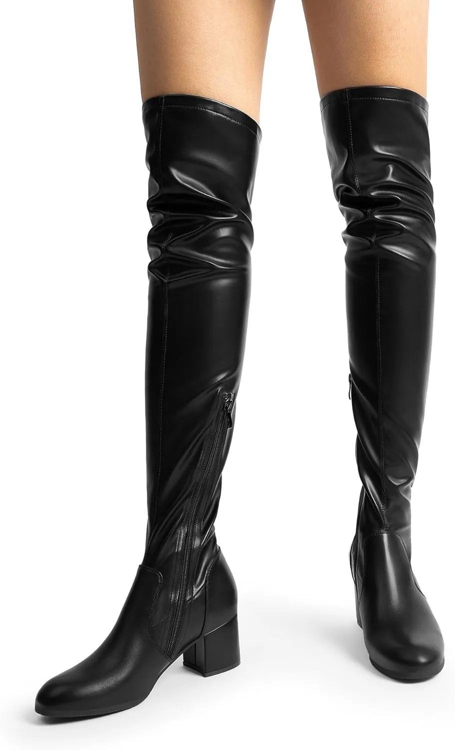 DREAM PAIRS Women's Laurence Over The Knee Thigh High Chunky Heel Boots Long Stretch Sexy Fall Boots
