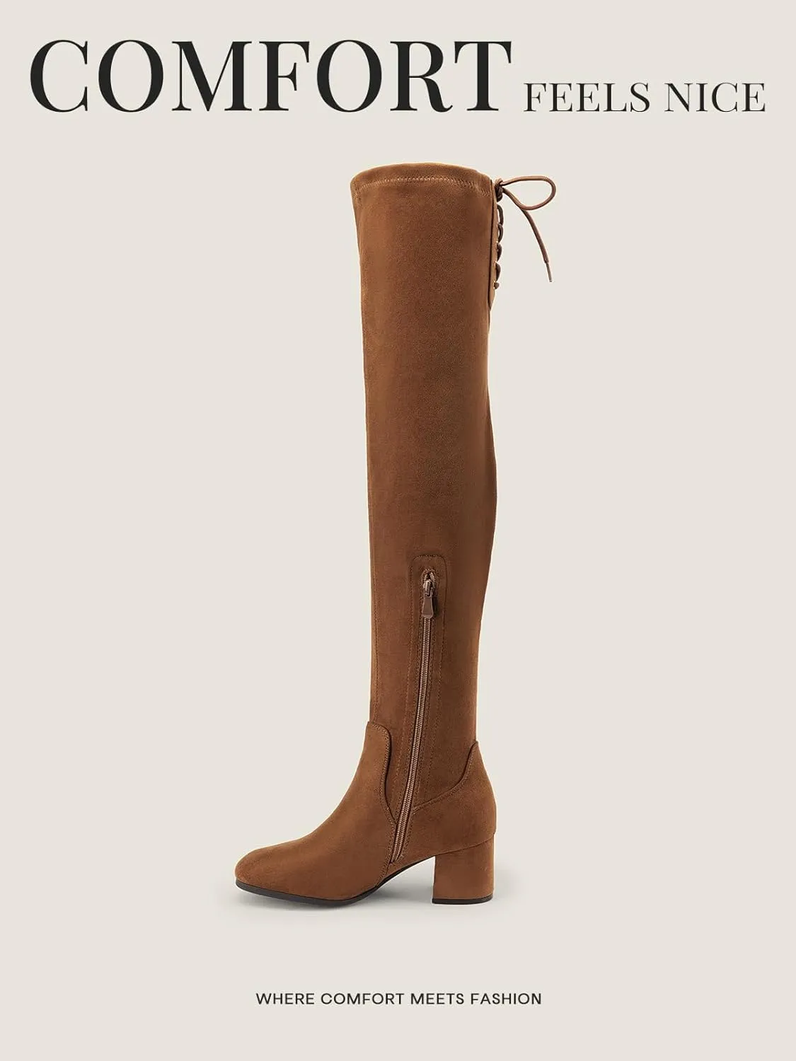 DREAM PAIRS Women's Laurence Over The Knee Thigh High Chunky Heel Boots Long Stretch Sexy Fall Boots
