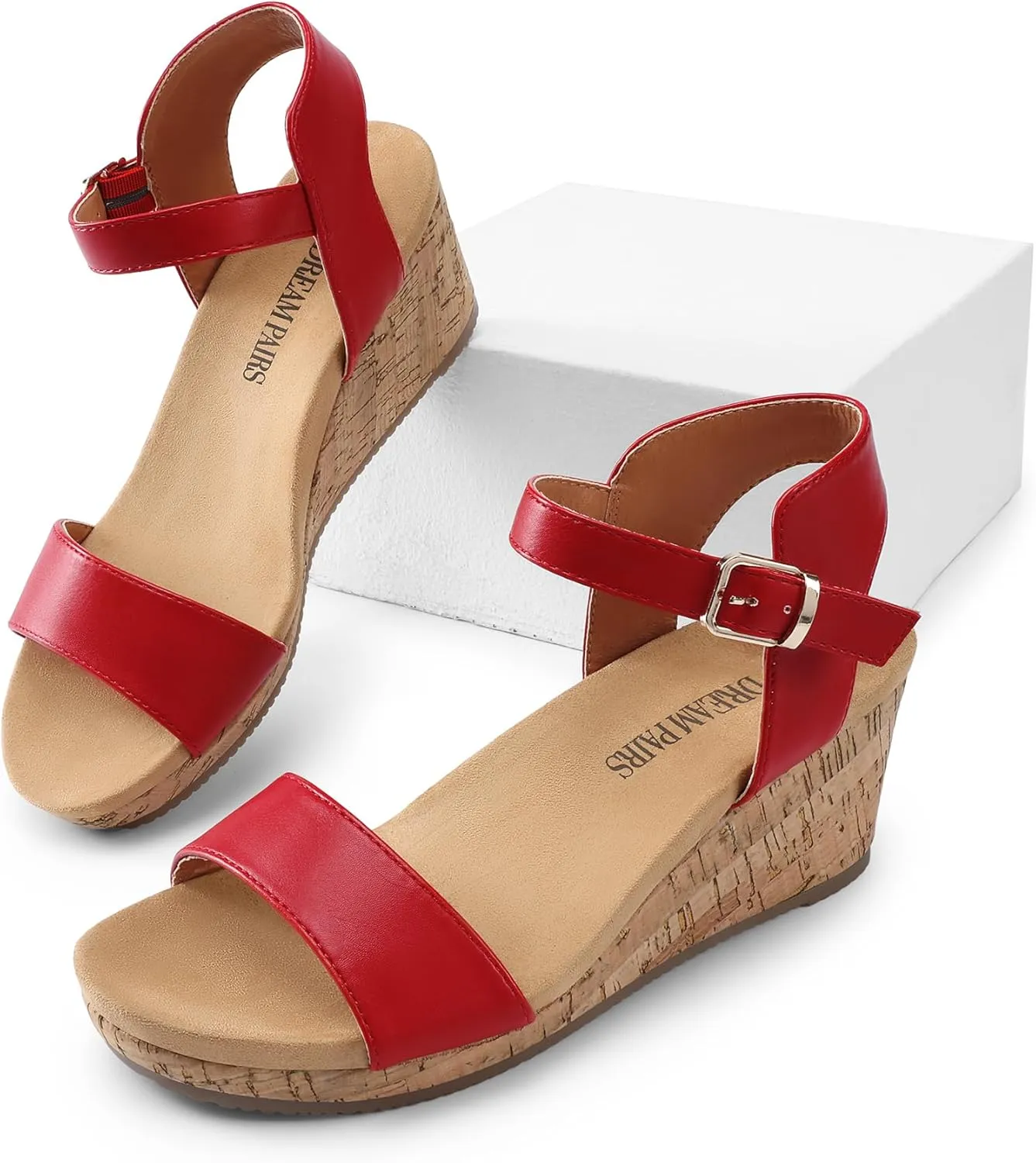 DREAM PAIRS Women's Open Toe Buckle Ankle Strap Platform Wedge Sandals