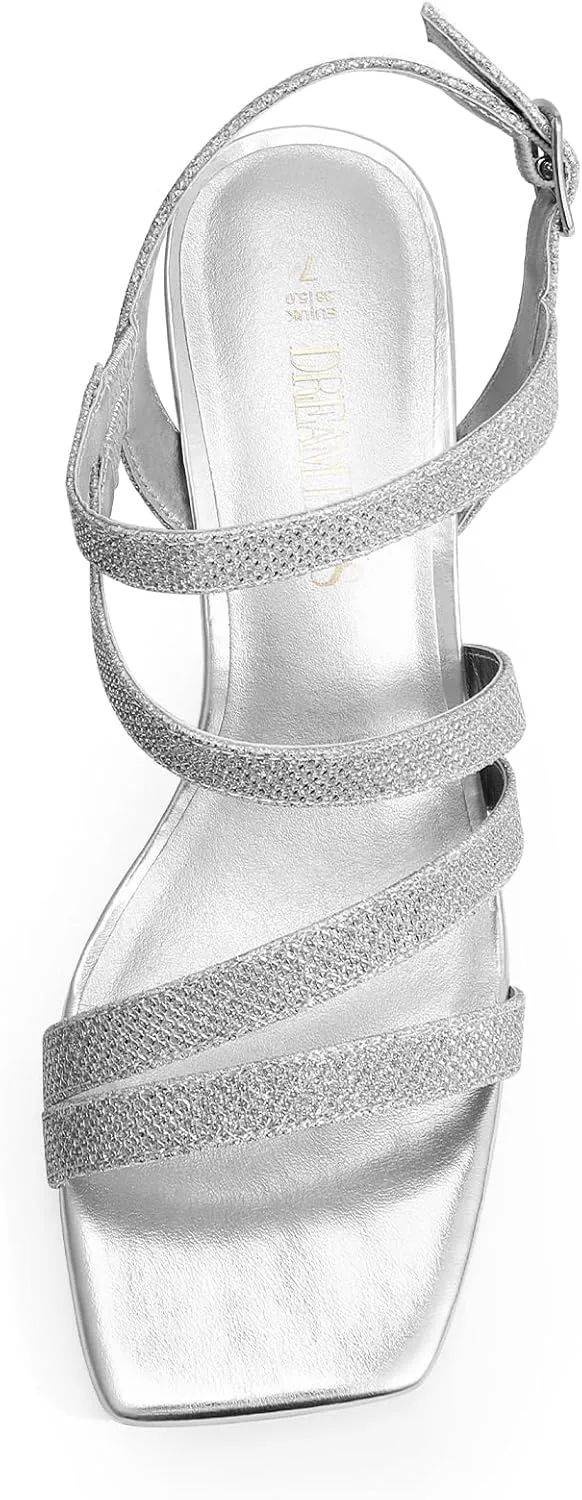 DREAM PAIRS Women's Strappy Chunky Heels Low Block Square Open Toe Sandals Dress Party Shoes