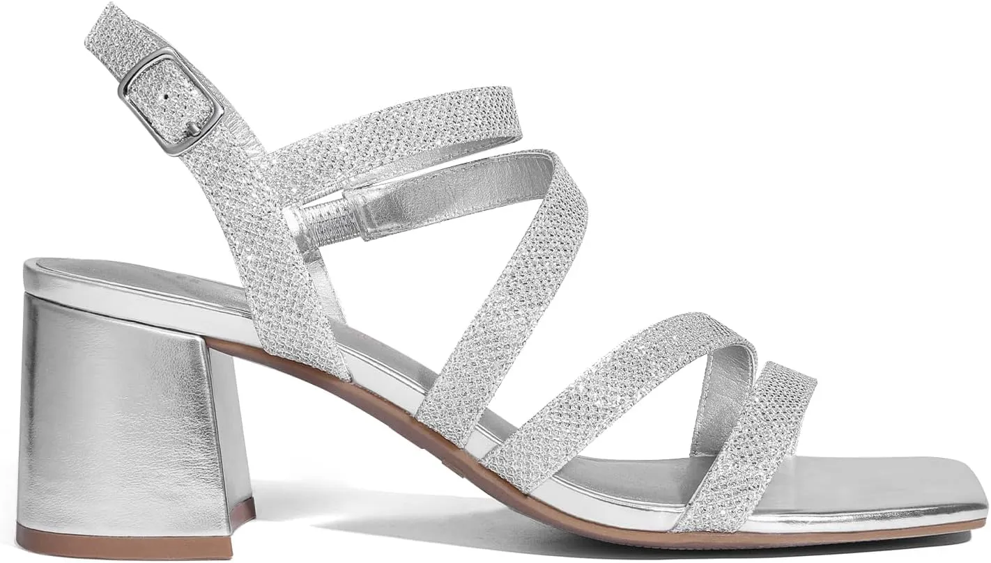 DREAM PAIRS Women's Strappy Chunky Heels Low Block Square Open Toe Sandals Dress Party Shoes