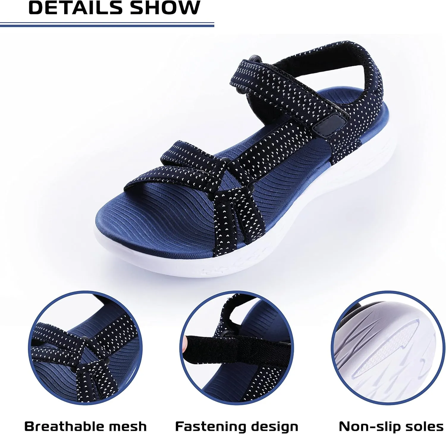 Dressy and Casual Cute Summer Sandals for Women - Ladies Beach Sandals with Breathable Fabric, Hook and Loop Secure Adjustable Straps, Comfortable and Thick Non-Slip Sole, All Day Walking Sandals