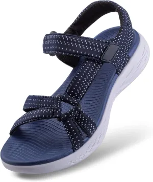 Dressy and Casual Cute Summer Sandals for Women - Ladies Beach Sandals with Breathable Fabric, Hook and Loop Secure Adjustable Straps, Comfortable and Thick Non-Slip Sole, All Day Walking Sandals